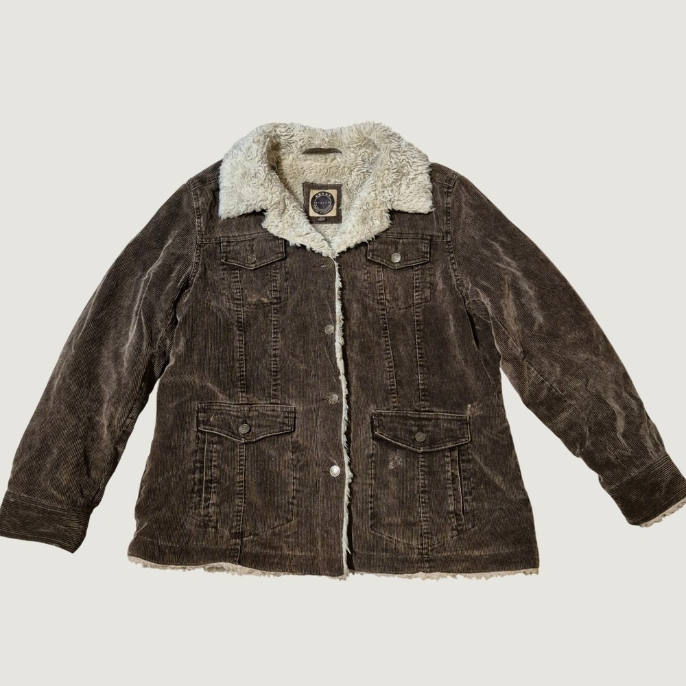 Giacca Corduroy Sherpa Lined Jacket XL Trucker Coat Brown Y2K Vintage
